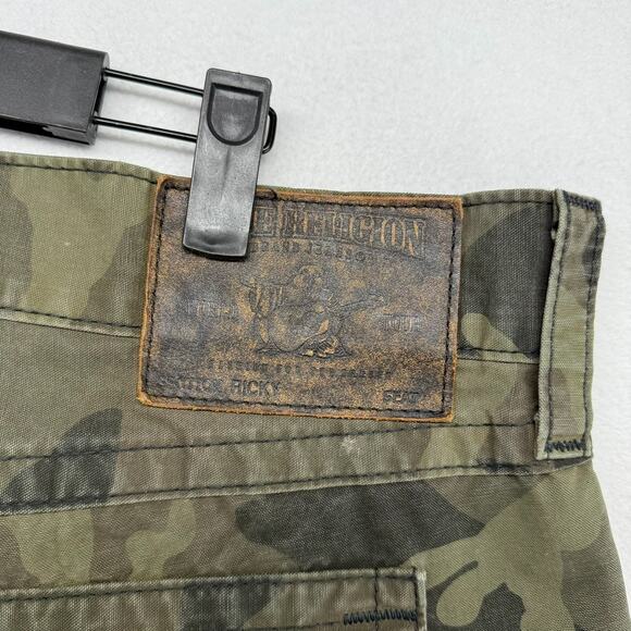 True Religion Jeans men's 40 Green Camo Military Woodland Flap Pockets USA made - Picture 10 of 14
